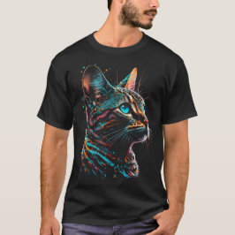 Kleurrijke Neon Kat Kunstwerk T Shirt