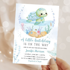 Klevande baby shower havssköldpadda Söt akvarell  Inbjudningar