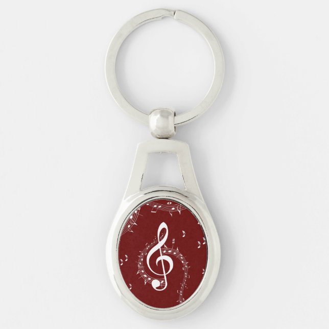 Kliactic G Clef Music Red Ovalt Silverfärgad Nyckelring (Framsidan)