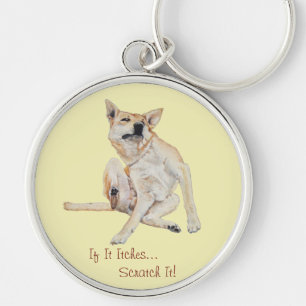 kliande målning av hund med rolig slogan rund silverfärgad nyckelring