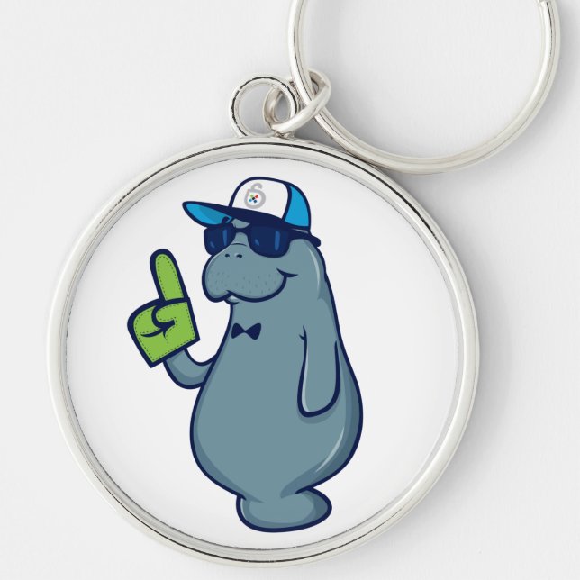 Klibbigt lösenord Keychain - Herr Manatee Rund Silverfärgad Nyckelring (Framsidan)