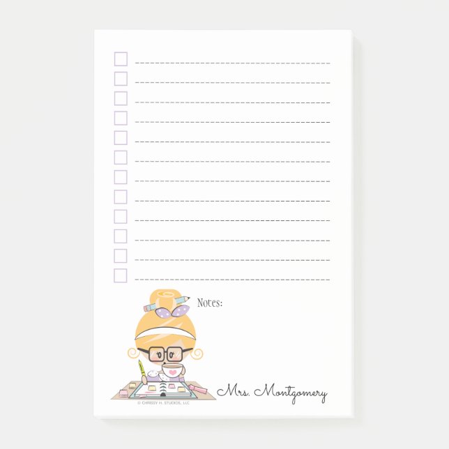 Klibbigt noterar kurs planerar den blonda lärare post-it block (Framsida)