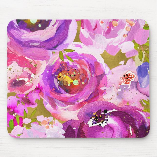Klick av rosa och lila livfulla blommor musmatta (Framsidan)