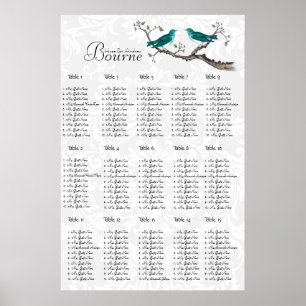 Klicka på anpassa vintage Teal Bird Seating Chart Poster
