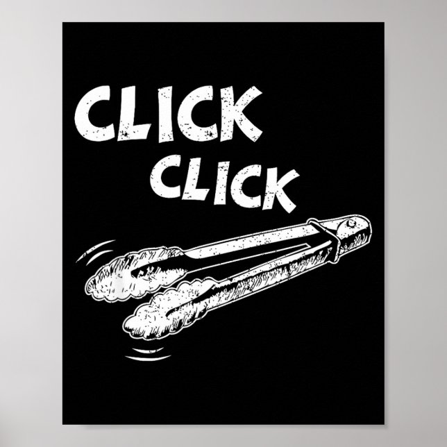 Klicka på en klick tång bbq grill barbecuing poster (Framsidan)