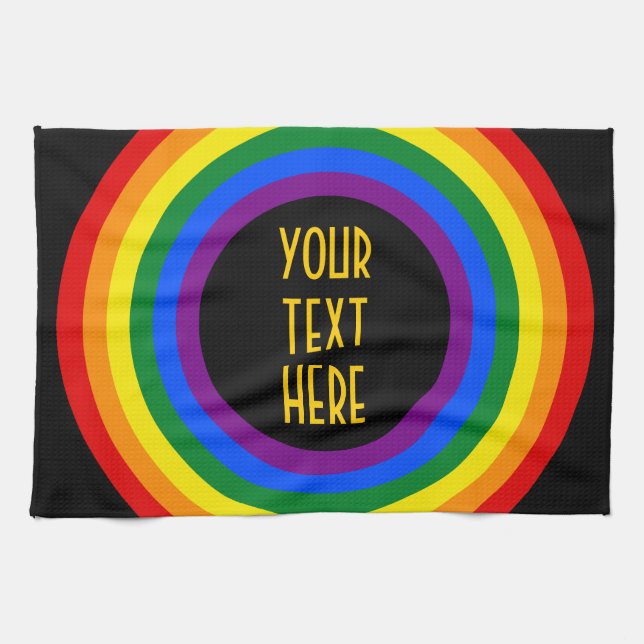 KLICKA PÅ RAINBOW FLAGGA + tecken eller text Kökshandduk (Horisontell)