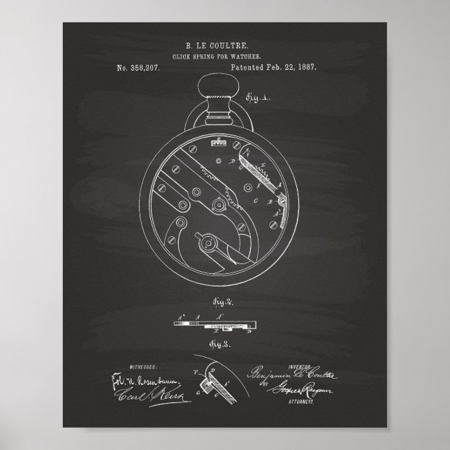 Klicka på Vår Watch 1887 Patent Art Chalkboard Poster (Framsidan)