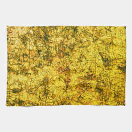 Klickor på en bild med lätt fläckig  gult kökshandduk