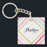Klientkedjan Pastel Rand Guld Glitter Personlig<br><div class="desc">Roligt och färglös personlig akryl-nyckelkedja med rosa,   och blå vattenfärg rand med faux-guld-glitter accent. Den här söta nyckelkedjan blir perfekt som personlig.</div>