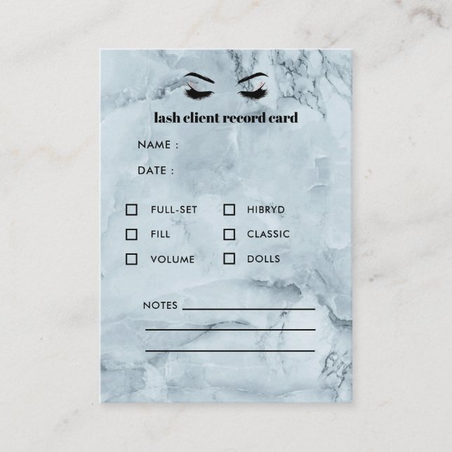 Klientkonsultation för Blue Marble Eyelash Extensi Visitkort (Framsida)