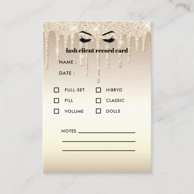 Klientkonsultation för Guld Glitter Eyelash Visitkort (Framsida)