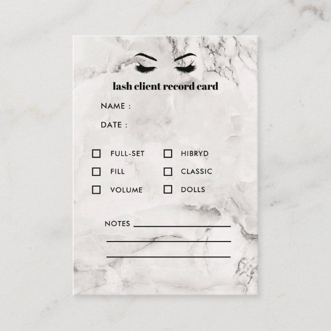Klientkonsultation för Vit marble Eyelash Extensio Visitkort (Framsida)