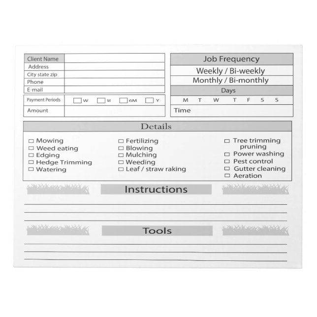 Klientlogg för gräsmatta anteckningsblock (Framsida)