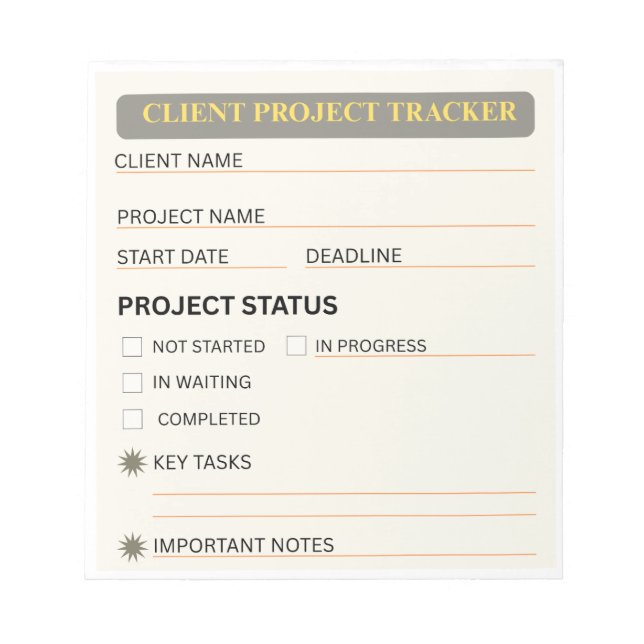 Klientprojekts tracker anteckningsblock (Framsida)