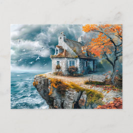 Kliffside Cottage over Stormy Sea Vykort