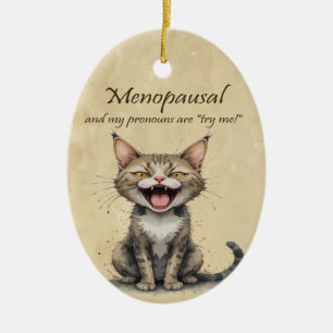 Klimakteriehumor Stressad Ilsken Katt Julgransprydnad Keramik