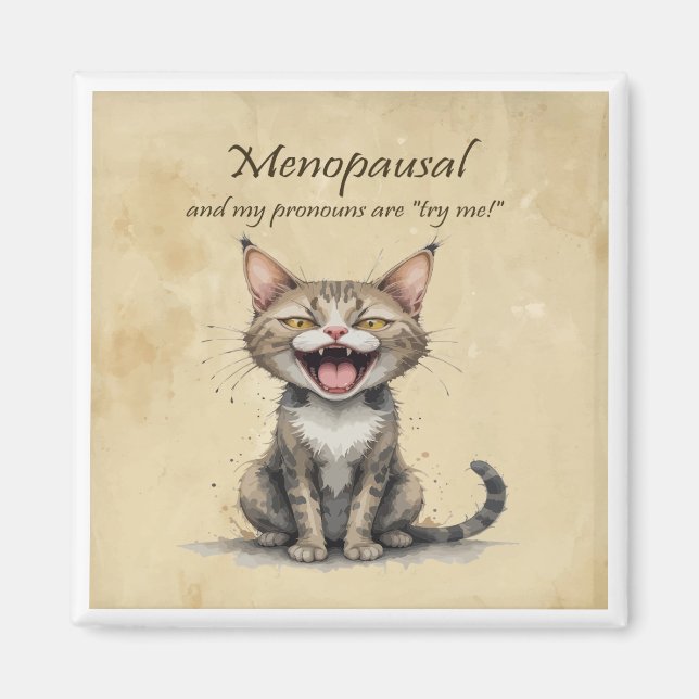 Klimakteriehumor Stressad Ilsken Katt Magnet (Framsidan)