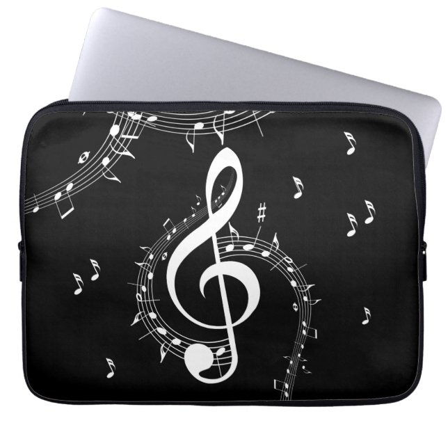 Klimataktisk G Clef White Music på Black Laptop Fodral (Framsidan)