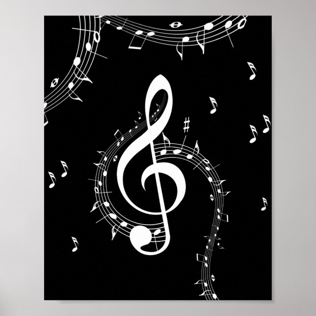 Klimataktisk G Clef White Music på Black Poster (Framsidan)