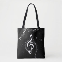 Klimataktisk G Clef White Music på Black Tygkasse