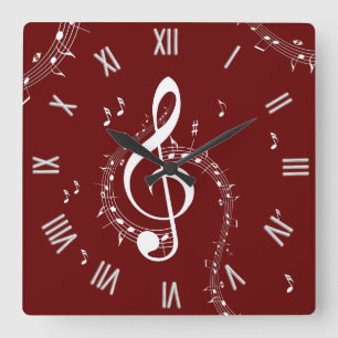 Klimataktiska G Clef Music Red Roman Numerals Fyrkantig Klocka