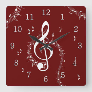 Klimataktiskt G Clef Music Red w/ White Numbers Fyrkantig Klocka