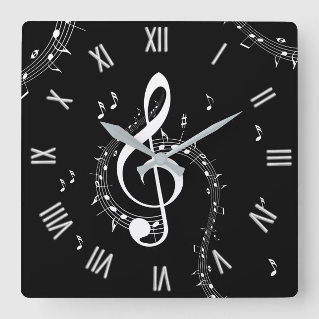 Klimataktiskt G Clef Music Red w/ White Numbers Fyrkantig Klocka (Framsida)