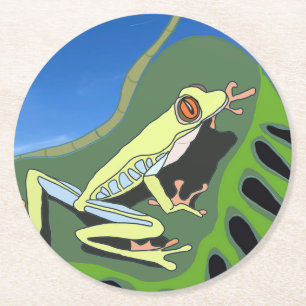 Klimatande Träd Frog Underlägg Papper Rund