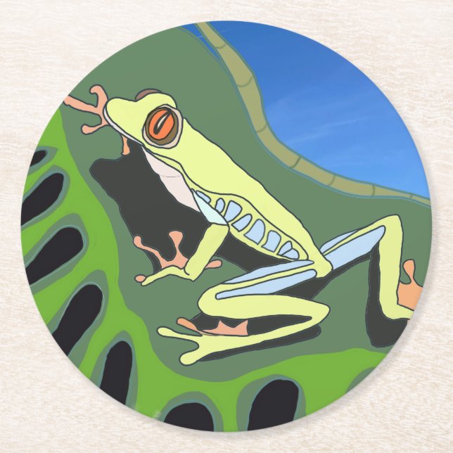 Klimatande Träd Frog Underlägg Papper Rund (Framsidan)