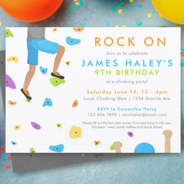 Klimatet i sten Födelsedagsfest inbjudan - Sten på (rock climbing invitation)