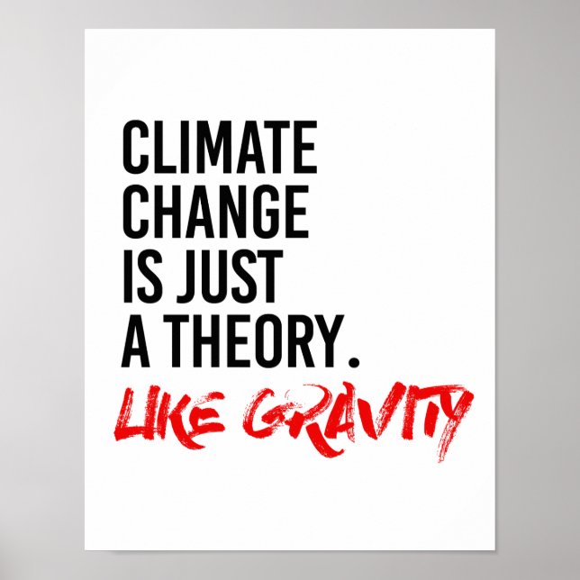 KLIMATFÖRÄNDRINGEN ÄR BARA EN TEORY LIKE GRAVITY - POSTER (Framsidan)