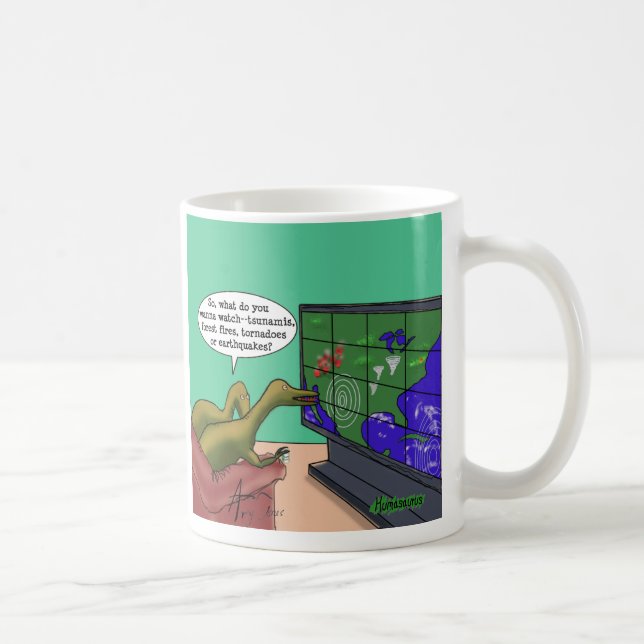 Klimatförändringsdinosaurier Parody Tecknad Kaffemugg (Höger)