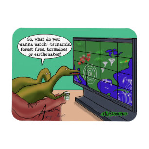 Klimatförändringsdinosaurier Parody Tecknad Magnet