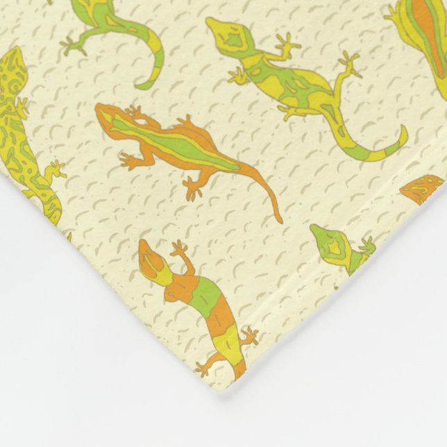 Klimatgeckos i sten på gulten - sömlöst mönster. fleecefilt (Hörn)