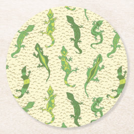 Klimatgeckos i sten på gulten - sömlöst mönster. underlägg papper rund