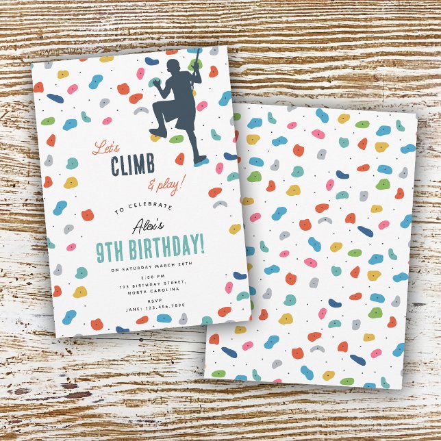 Klimatkudde sten Barns födelsedag Party Inbjudningar (Rock Climbing Cute Kids Birthday Party Invitation)