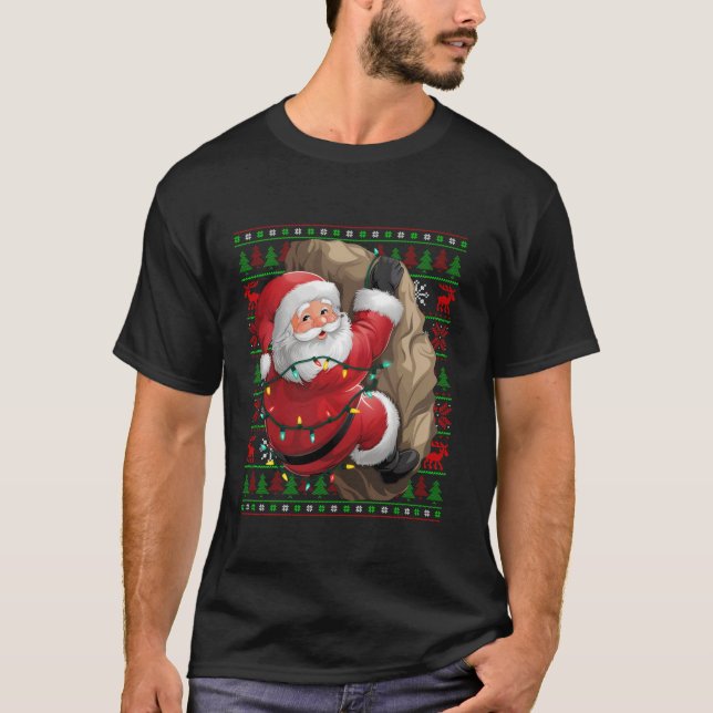 Klimatning i sten vid Julafton Ljus Ugly Santa Ste T Shirt (Framsida)