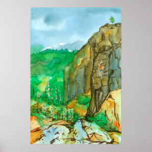 Klimatvatten för bergsvattenfärg i Sten liggande Poster