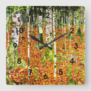 Klimt - Birch Forest, målning av Gustav Klimt Fyrkantig Klocka