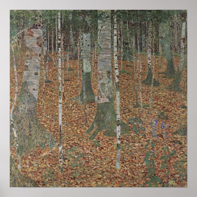 Klimt Birch Forest - Serene Autumn Ligcape Art Poster (Framsidan)