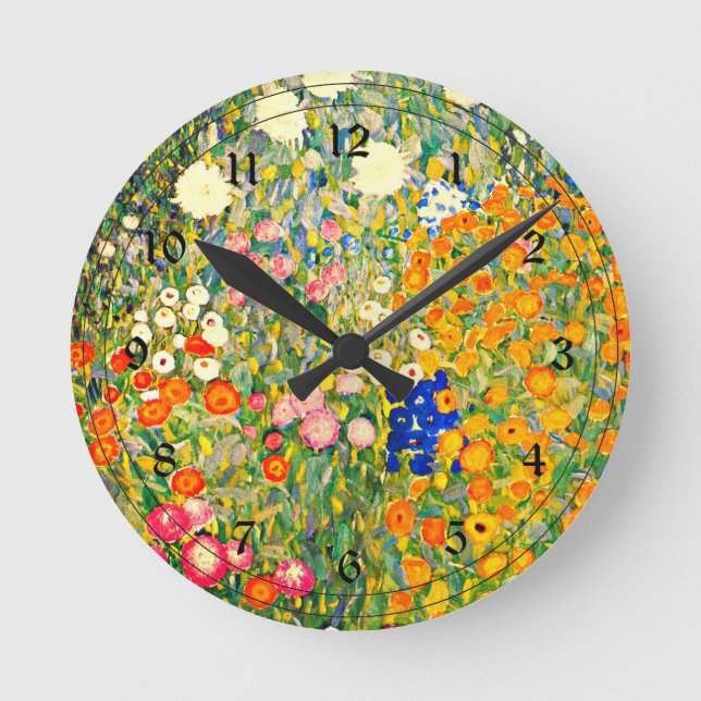 Klimt - Blomsterträdgård 1907 Rund Klocka (Framsida)