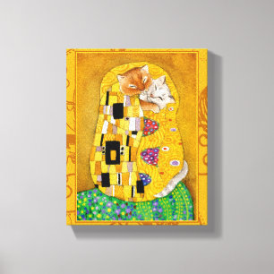 Klimt Cat Kiss Guld art spade Canvastryck