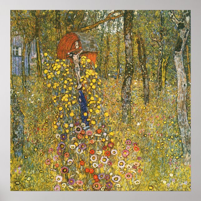 Klimt Farm Garden med Crucifix Poster (Framsidan)