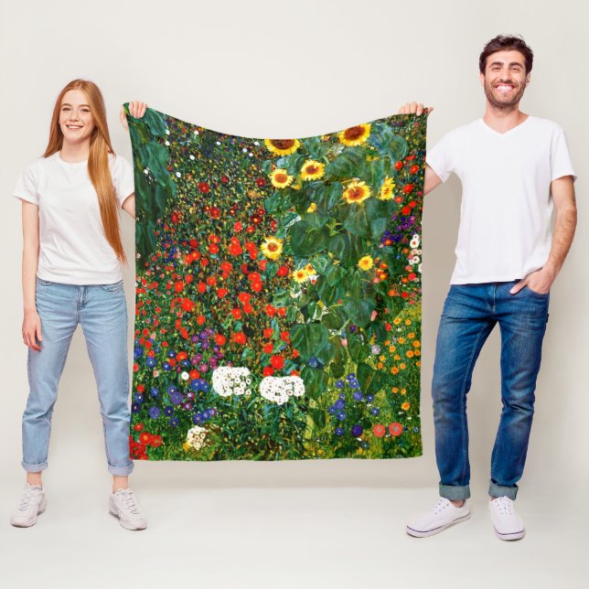 Klimt - Farm Garden med solblommor Fleecefilt (På plats)