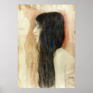 Klimt - flicka med lång hår poster