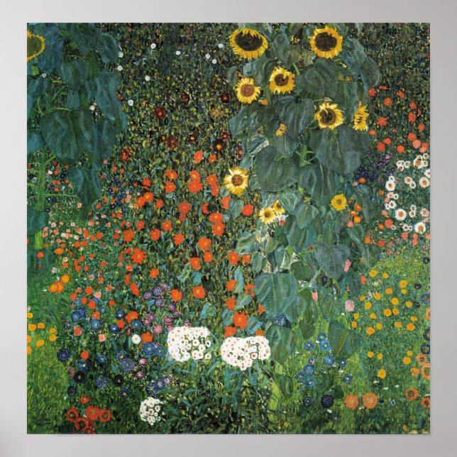 Klimt - Gårdsträdgård med solblommor 1907 Poster (Framsidan)