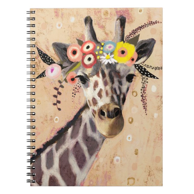 Klimt Giraffe | Krona i blommor Anteckningsbok (Framsidan)