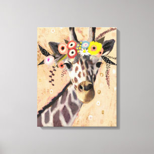 Klimt Giraffe   Krona i blommor Canvastryck
