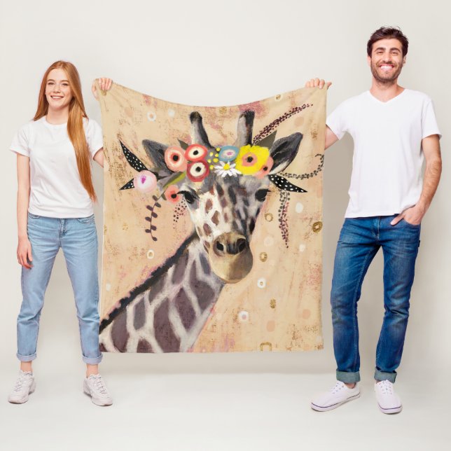 Klimt Giraffe | Krona i blommor Fleecefilt (På plats)
