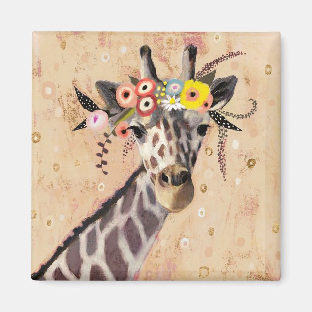 Klimt Giraffe | Krona i blommor Magnet (Framsidan)